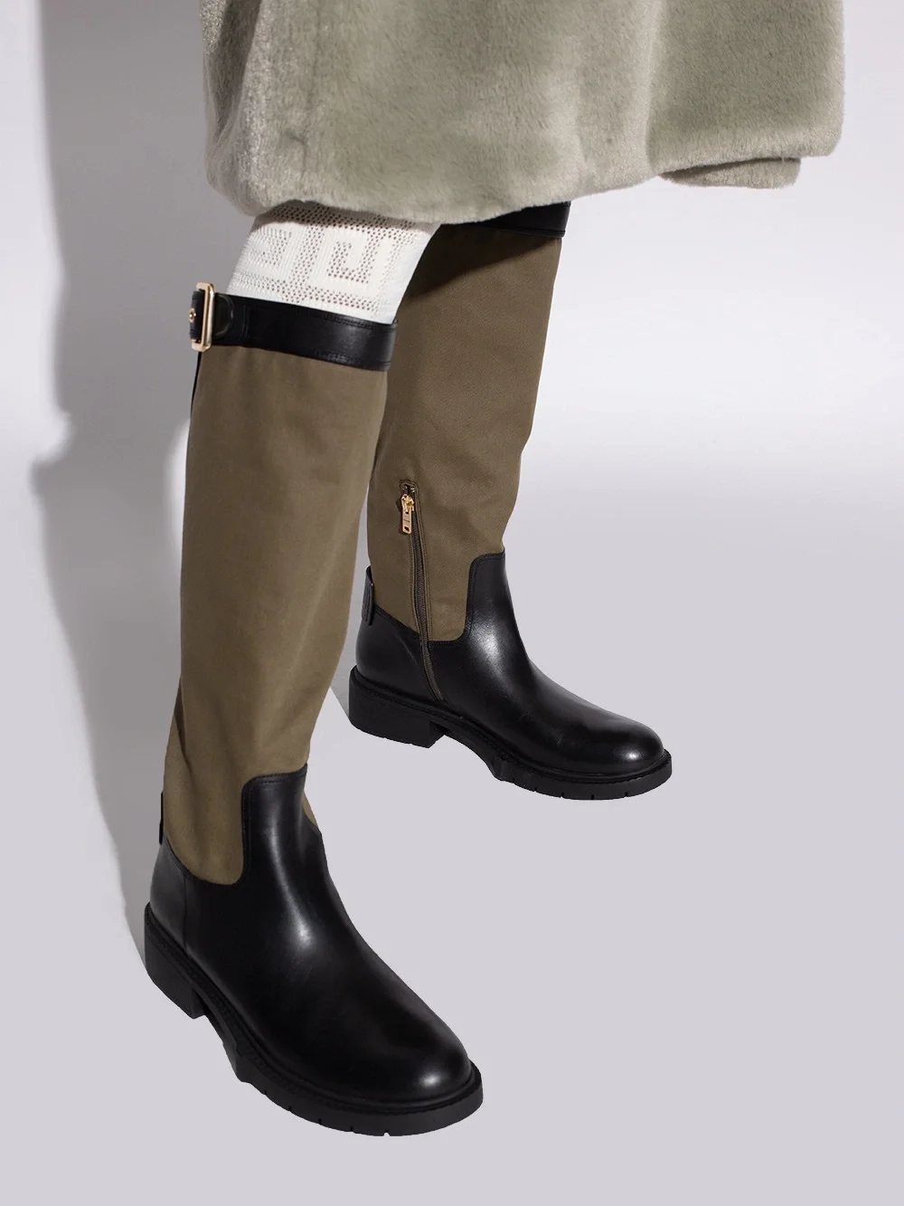 Coach Black Leather and Canvas Knee High Riding Boot